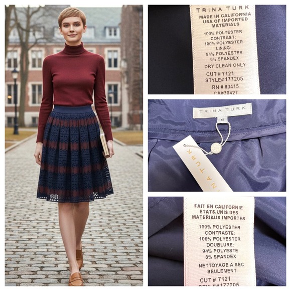 New Trina Turk LeLand Diamond Embroidered Lace Skirt Navy Red Sz 6 NWT Fairygoth - Picture 6 of 17